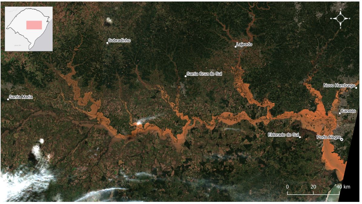 Empresa de inteligência agrícola oferece imagens GIS gratuitas para resgate e planejamento no Rio Grande do Sul